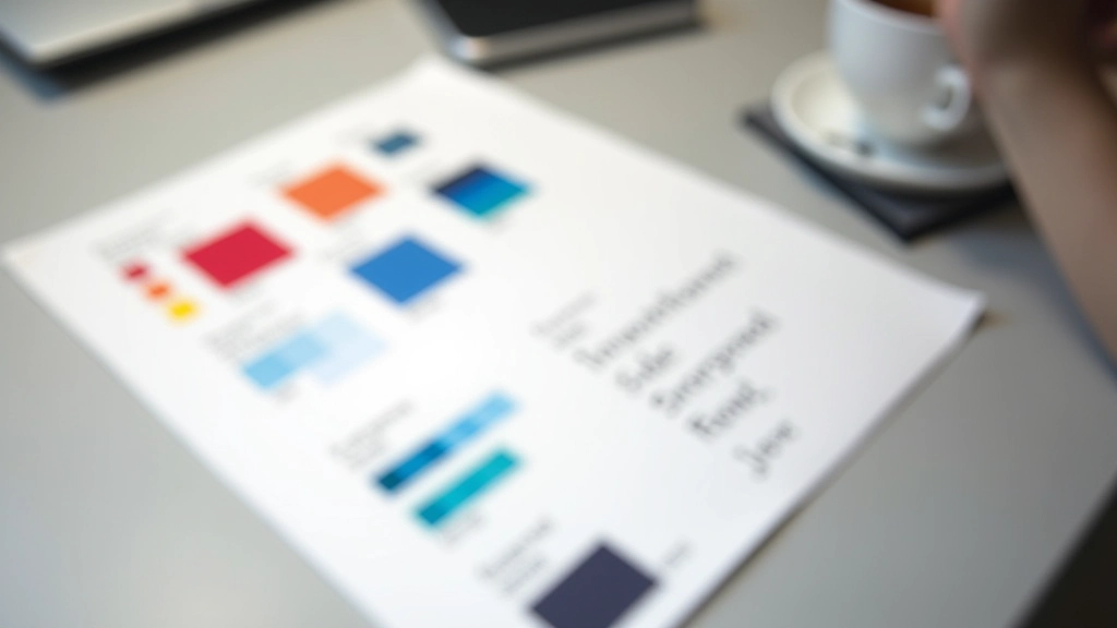Design system document showing color palette, typography scale, and component examples in a design tool interface