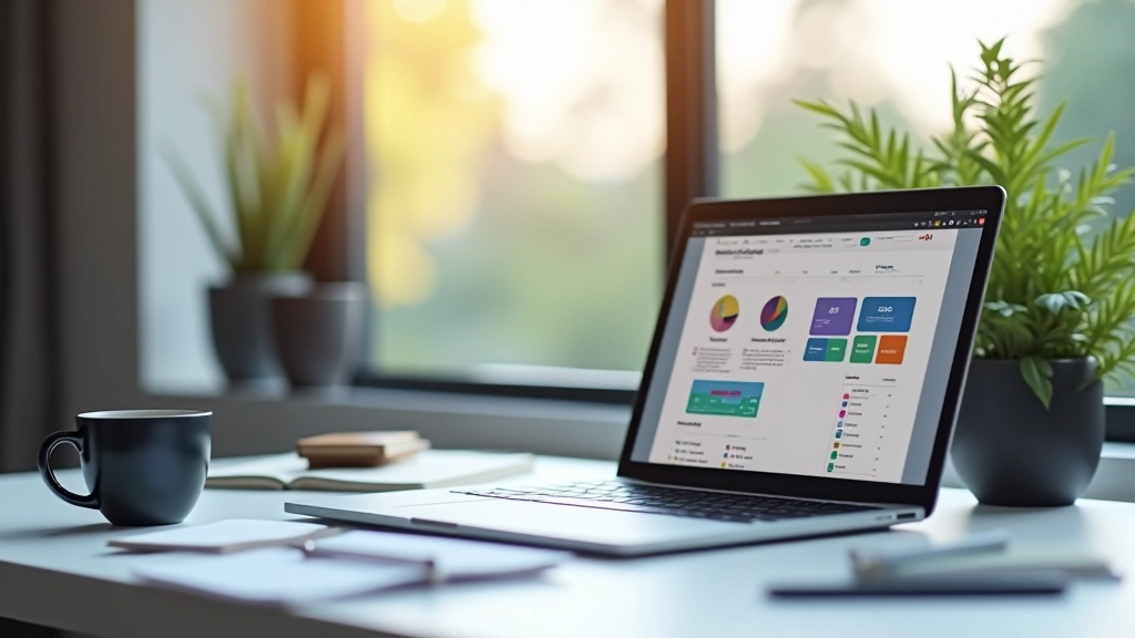 Laptop displaying design prototyping tool interface with interactive mockups and design system components visible on screen
