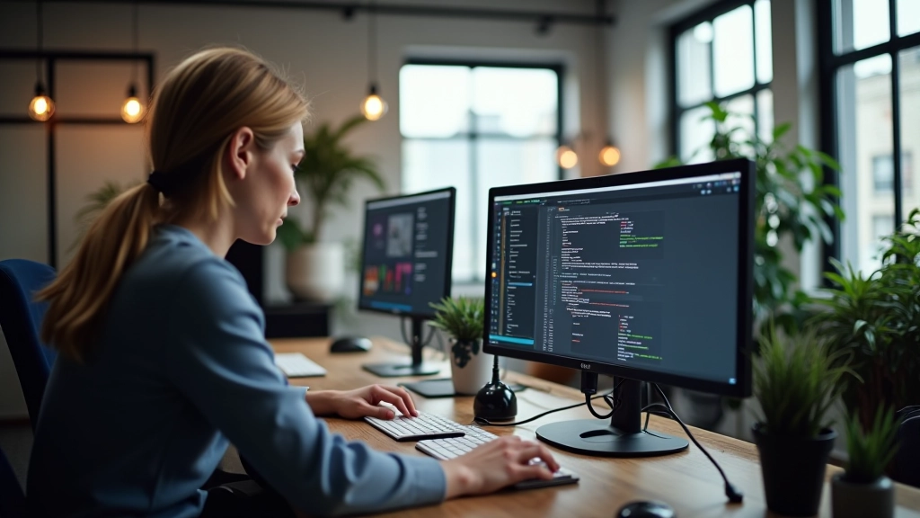 Modern web design studio with collaborative workspaces and professional equipment